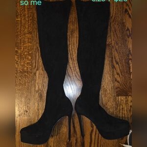 So Me Women's Elegant Black Over the Knee Boots